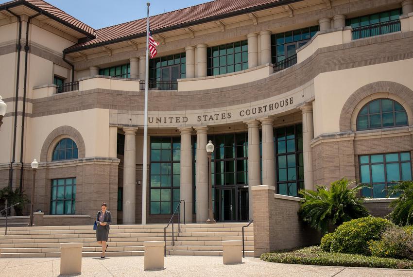 The United States District Court in Corpus Christi, Texas on April 11, 2023. This courthouse is home to the Corpus Christi Division of the Southern District of Texas.