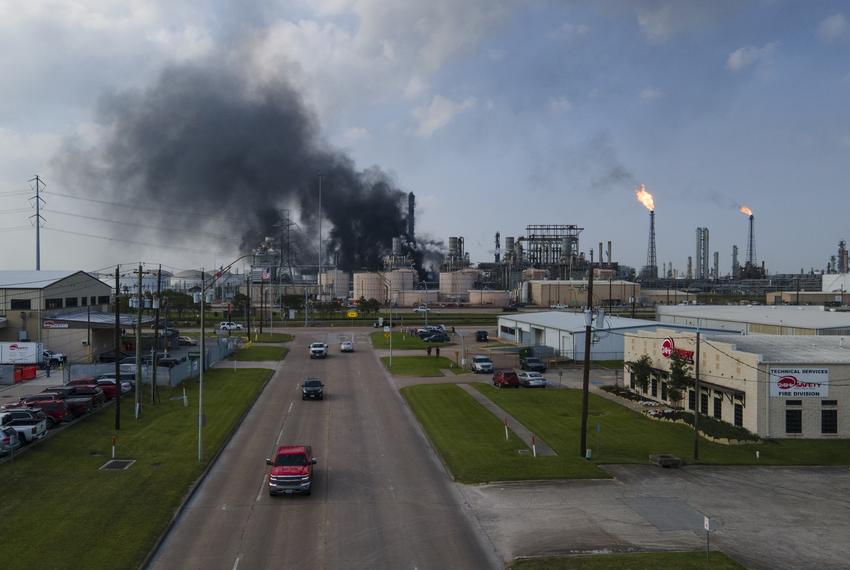 Deer Park, Texas: An overhead view of an explosion at a Shell USA Inc. facility on May 5, 2023 in Deer Park, Texas.
