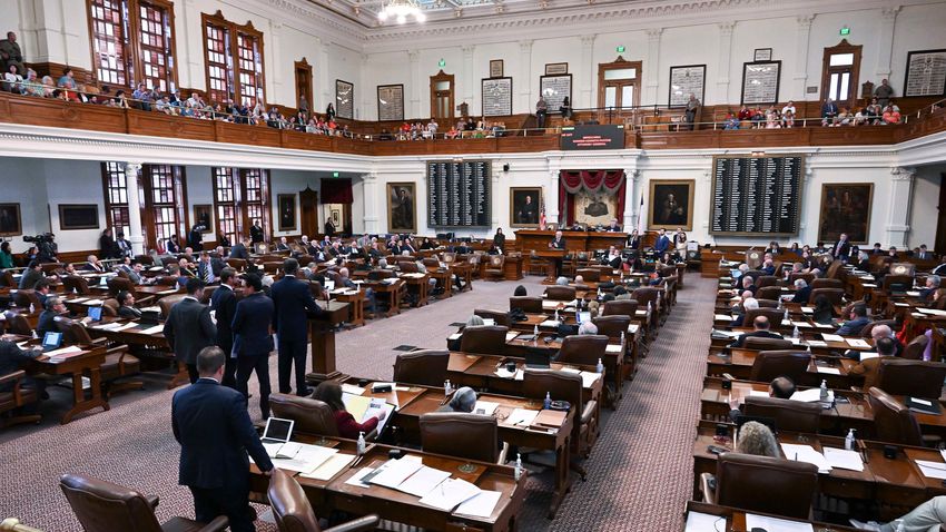 Wide view of the Texas House chamber during debate on the articles of impeachment against AG Ken Paxton on May 27, 2023.