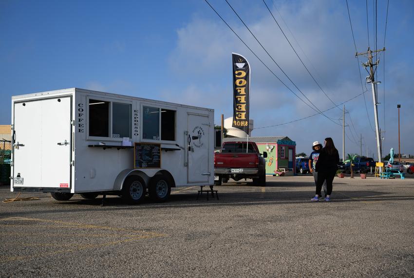 Customers wait for their coffee orders in front of Fabian Maldonado’s Homebrew Coffee Co. food truck Thursday, Sept. 14, 2023 in Odessa.