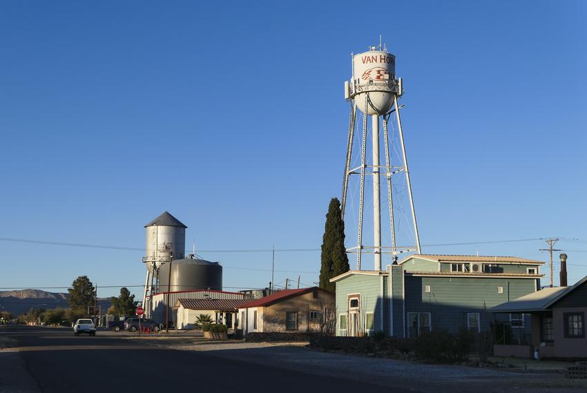 The skyline of Van Horn, Texas, where residents are raising concerns about a proposed natural gas pipeline.