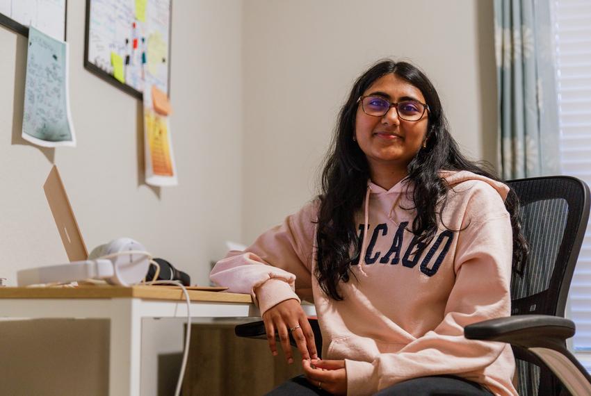 Round Rock High School junior Indira Moparthi studies on her laptop after school on Dec. 13, 2023. Moparthi is one of dozens of students who are enrolled in Round Rock High School's first ever Asian American Ethnic Studies course this semester.