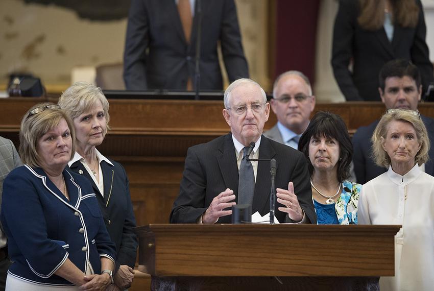 State Rep. John Smithee, R-Amarillo, discusses House Bill 214, which would limit health benefit coverage for elective abortions, on Aug. 8, 2017.