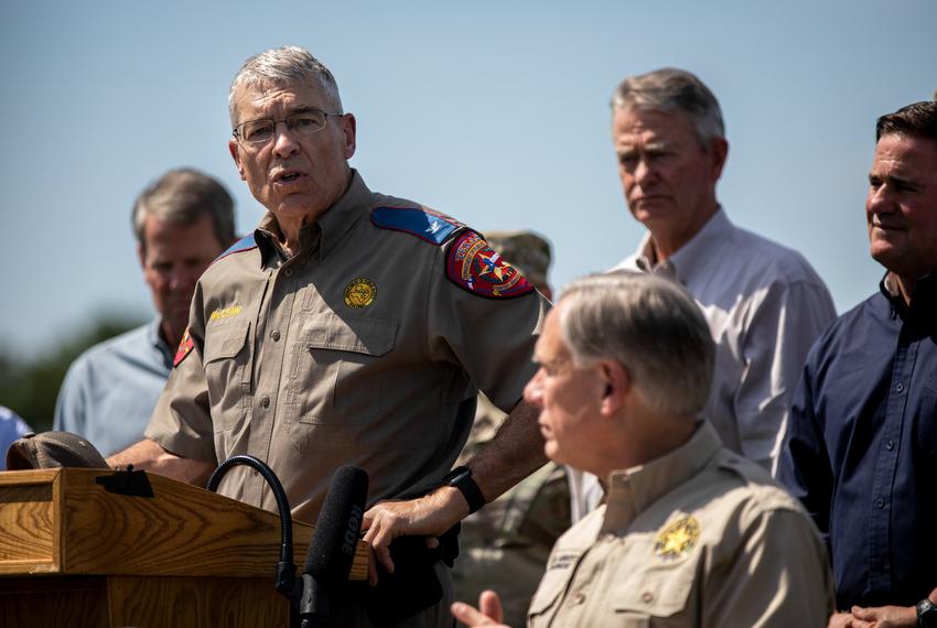 Steve McCraw, Department of Public Safety Director,  speaks at a press conference with Gov. Greg Abbott and nine other governors regarding the southern border at Anzalduas Park in Mission on Oct. 6, 2021.