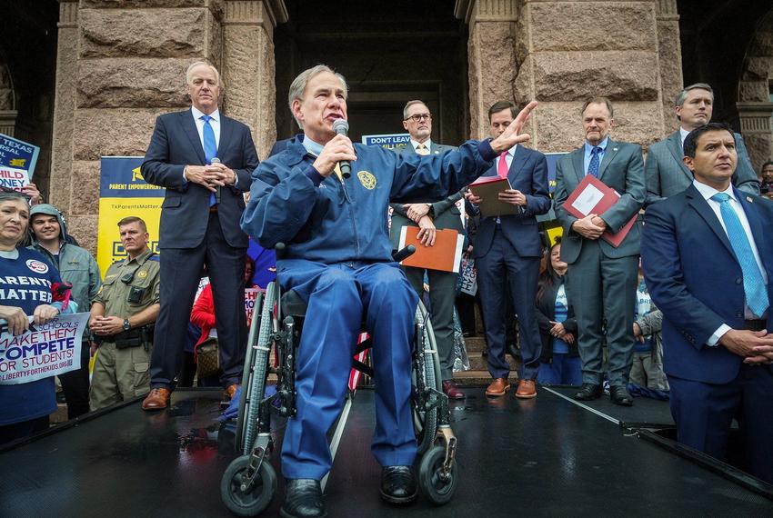 Gov. Greg Abbott speaks on the north steps of the State Capitol to supporters at a Texas Public Policy Foundation Parent Empowerment rally on March 21, 2023. Abbott has called lawmakers to Austin for a special session Monday targeted at passing private school vouchers.