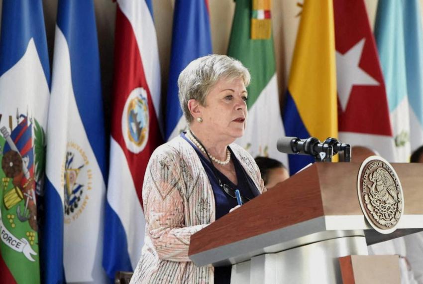 Mexican Foreign Minister Alicia Bárcena speaks during a press conference after attending a summit of leaders from Latin America and the Caribbean in the southern city of Palenque looking to broker accords to curb a recent jump in migrants bound for the U.S. border, in Palenque, México on Oct. 22, 2023.