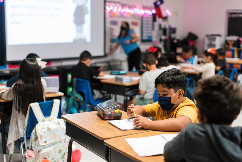 Students work at their desks at Blanco Vista Elementary School in San Marcos on Aug. 23, 2021.