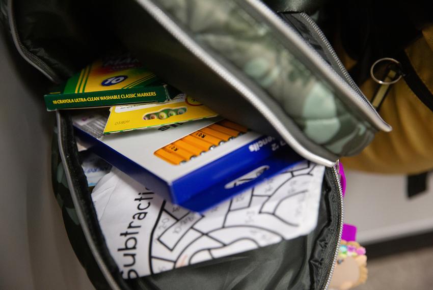 A student's school supplies on the first day of in-person classes in Texas on Sept. 8, 2020.