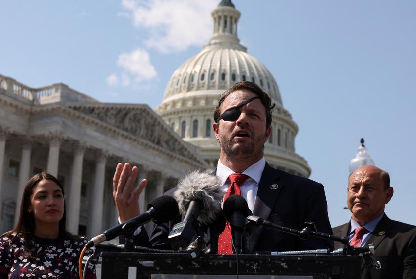 U.S. Representative Dan Crenshaw (R-TX) speaks at a press conference on psychedelics in the National Defense Authorization Act (NDAA) in Washington, U.S., July 13, 2023.