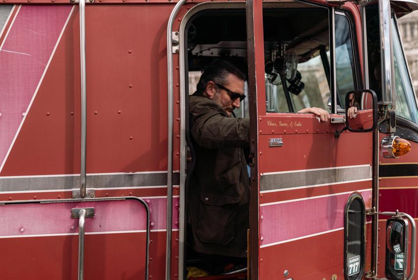 U.S. Sen. Ted Cruz exits a truck after visiting the People’s Convoy in Washington, D.C. on March 10, 2022.