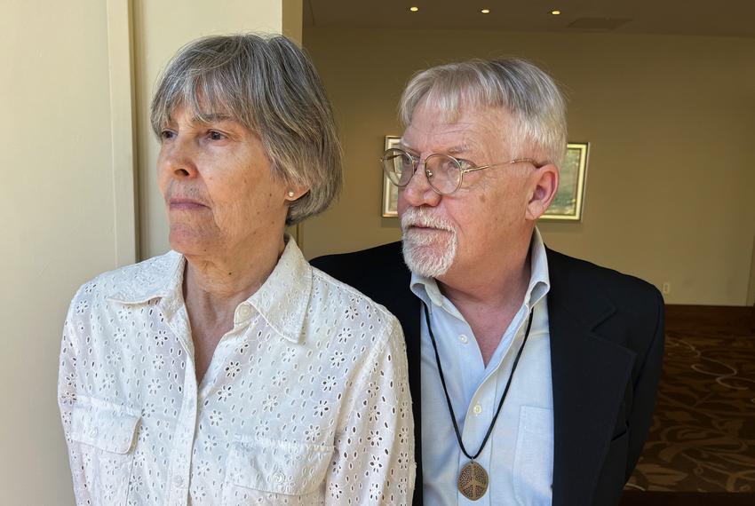 Kathy and Robert Dyer, of Paris, Texas, at the Freedom of Information Foundation of Texas conference on Sept. 28. 2023. After their teenage son Graham died following an arrest, they fought for years to repeal the so-called dead-suspect loophole that had allowed state and local officials to withhold records of their son's death.
