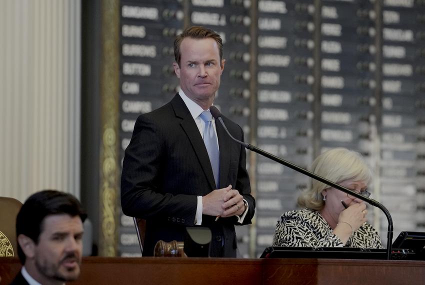Texas House Speaker Dade Phelan before gavelling in the House for the third-called special session on Oct. 9, 2023.