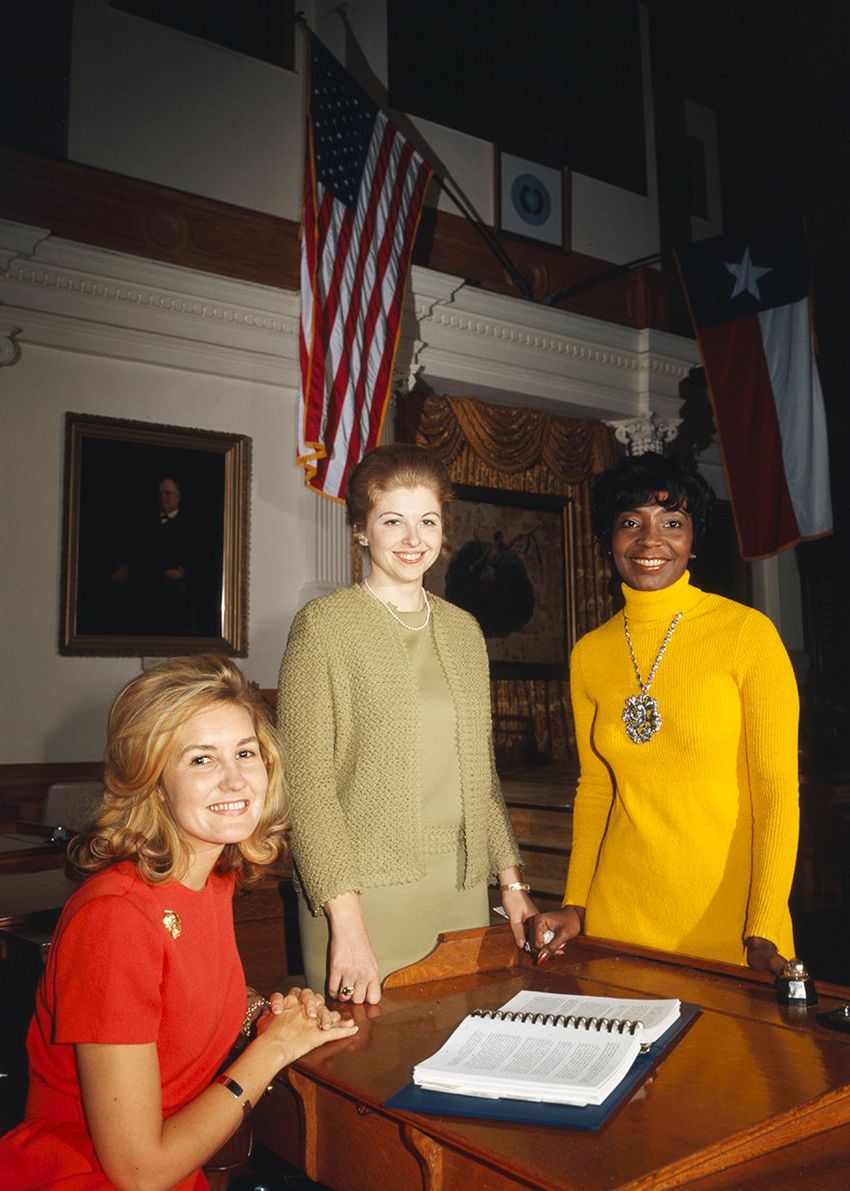 Republican Kay Bailey of Harris County and Democrats Sarah Weddington of Travis County and Eddie Bernice Johnson of Dallas County, left to right, are seen in the House chamber at the U.S. Capitol Building in Washington, D.C. on Jan. 7, 1973.