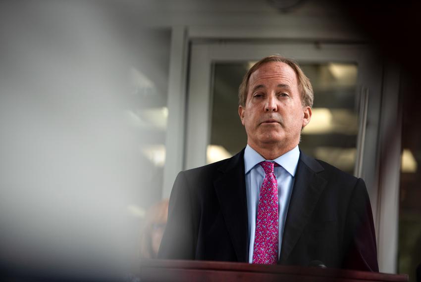 State Attorney General Ken Paxton holds a press conference at the Houston Recovery Center on October 26, 2021.
