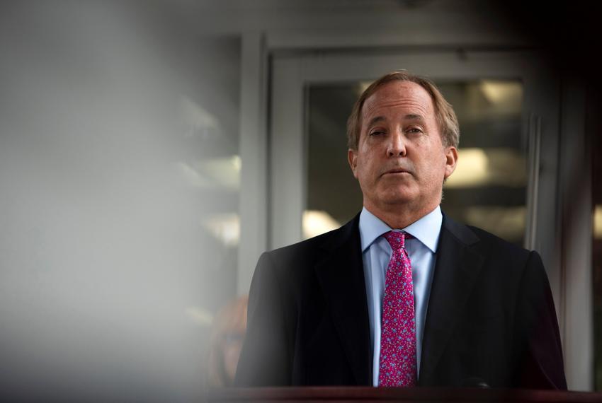 State Attorney General Ken Paxton holds a press conference at the Houston Recovery Center on Oct. 26, 2021.