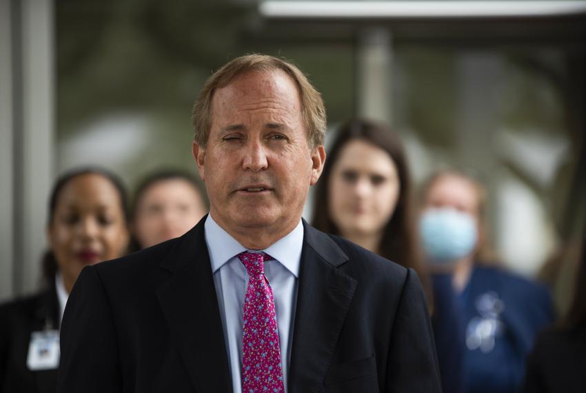 State Attorney General Ken Paxton holds a press conference at the Houston Recovery Center on October 26, 2021.
