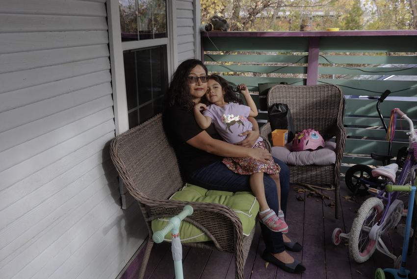 Janie Cisneros with her 4-year-old daughter, Lila Rosa Bravero, at their home in West Dallas on Dec. 13.