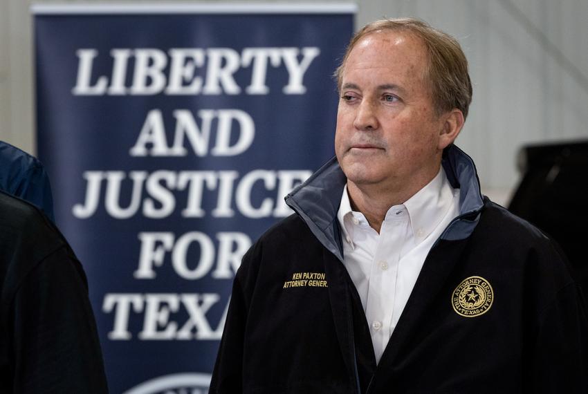 Attorney General Ken Paxton at a border security briefing at the Texas DPS airport hangar in Edinburg on Jan. 28, 2022. Paxton's office coordinated the event with 12 attorneys general from around the U.S. to dicuss legal action taken against the Biden administration about immigration policy.