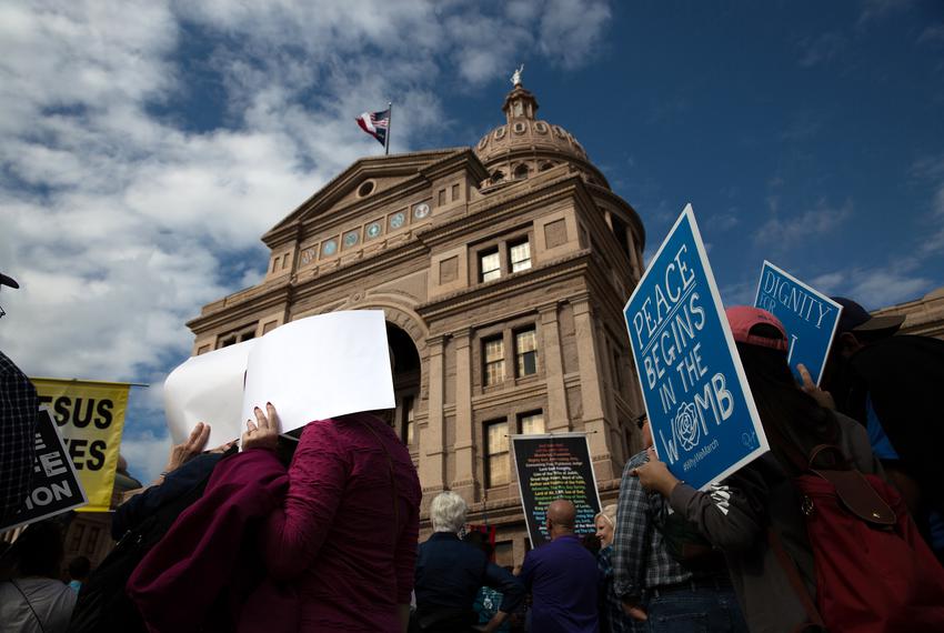 Anti-abortion advocates at the Rally for Life march at the Capitol in Austin on Jan. 27, 2018.