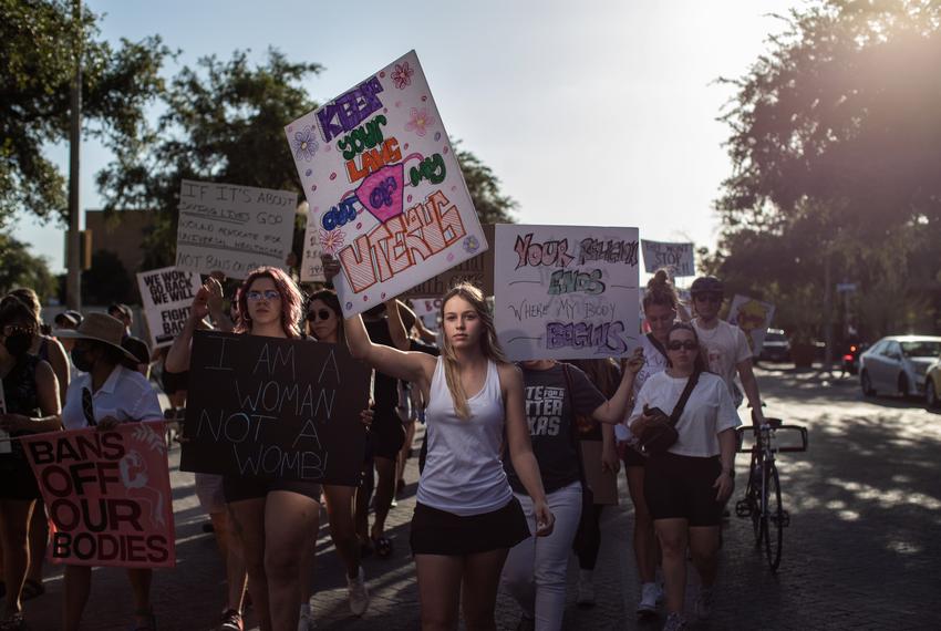 Addison Kardos, 15, walks with thousands of people in an abortion rights protest in San Antonio after the Supreme Court overturned Roe v. Wade on June 24, 2022.
