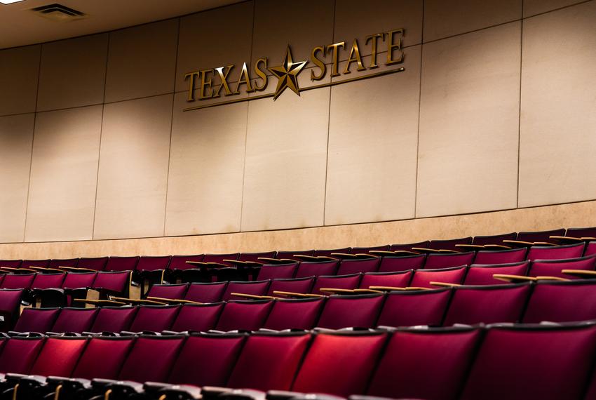 Empty seats in the Alkek Teaching theatre on the first day of the fall semester at Texas State University in San Marcos on Aug. 24, 2020.
