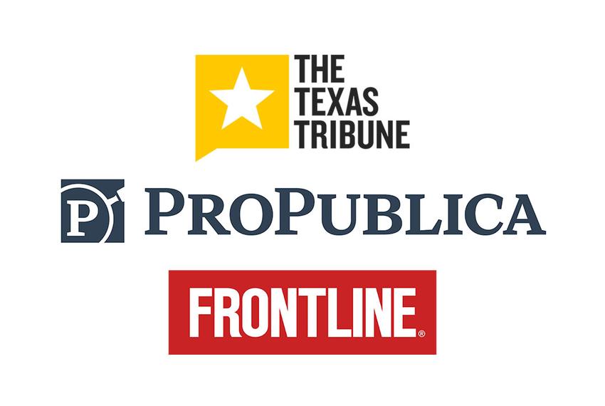 The logos of The Texas Tribune, ProPublica and FRONTLINE.