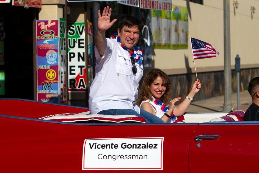 U.S. Rep. Vicente Gonzalez, D-McAllen, waves to the crowd during the July 4th parade in McAllen in 2017.