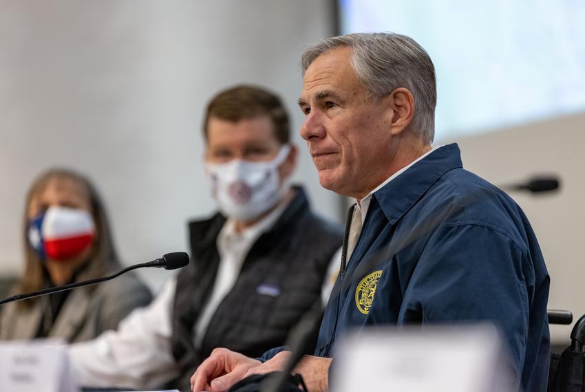 Gov. Greg Abbott speaks at a press conference regarding Texas’ emergency response to an unprecedented winter storm gripping Texas on Feb. 13, 2021.