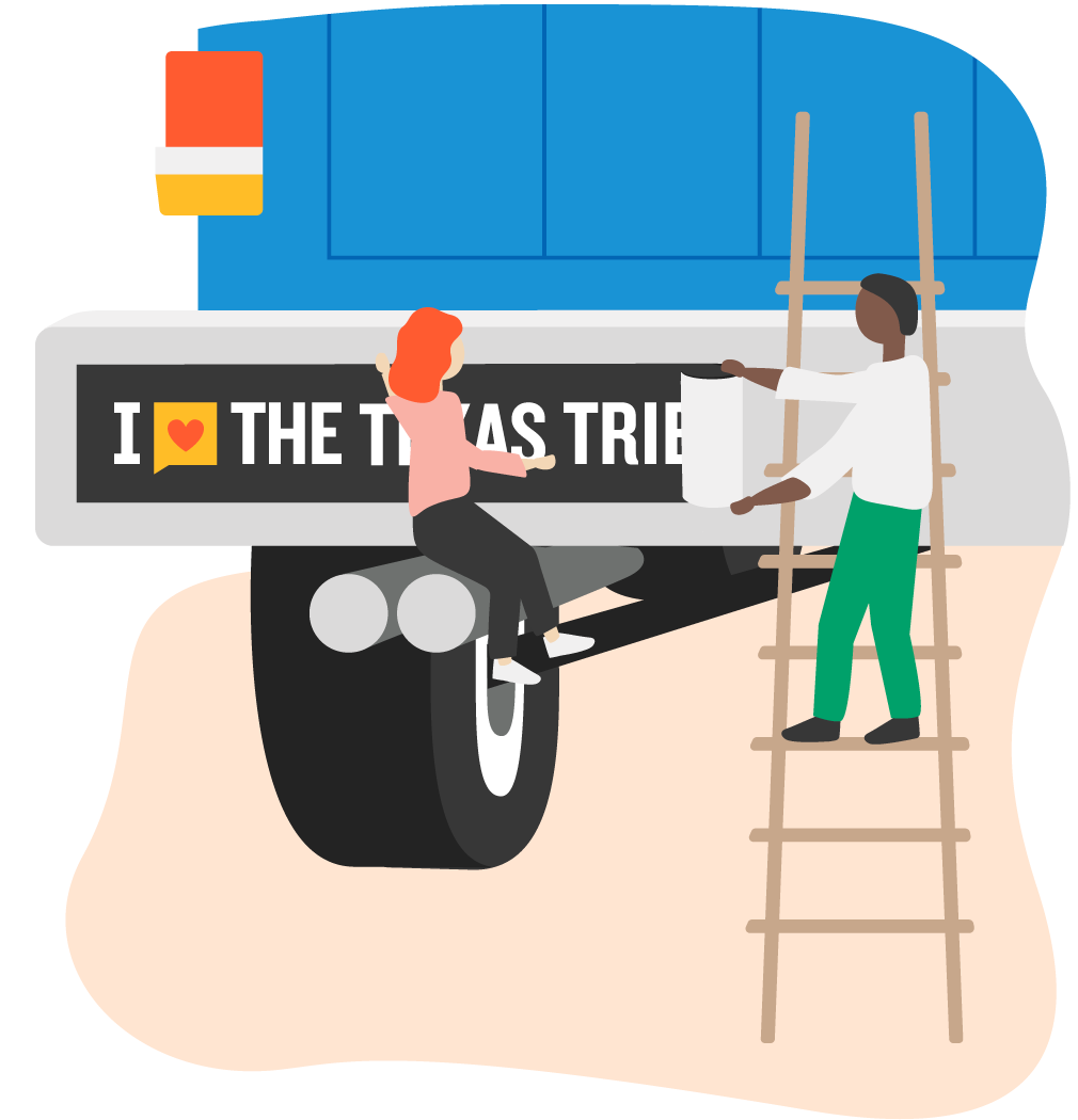 Illustration: Texas Tribune members put an ‘I love The Texas Tribune’ bumper sticker on a car.